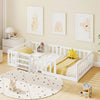 Twin Montessori Floor Bed with Bookshelf Door Plywood Crossbars Safety Guardrails-White - Gallery View 1 of 10