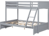 Twin over full bunk bed in gray with a 3-step ladder and full-length guardrails, ideal for kids' rooms and dorms.