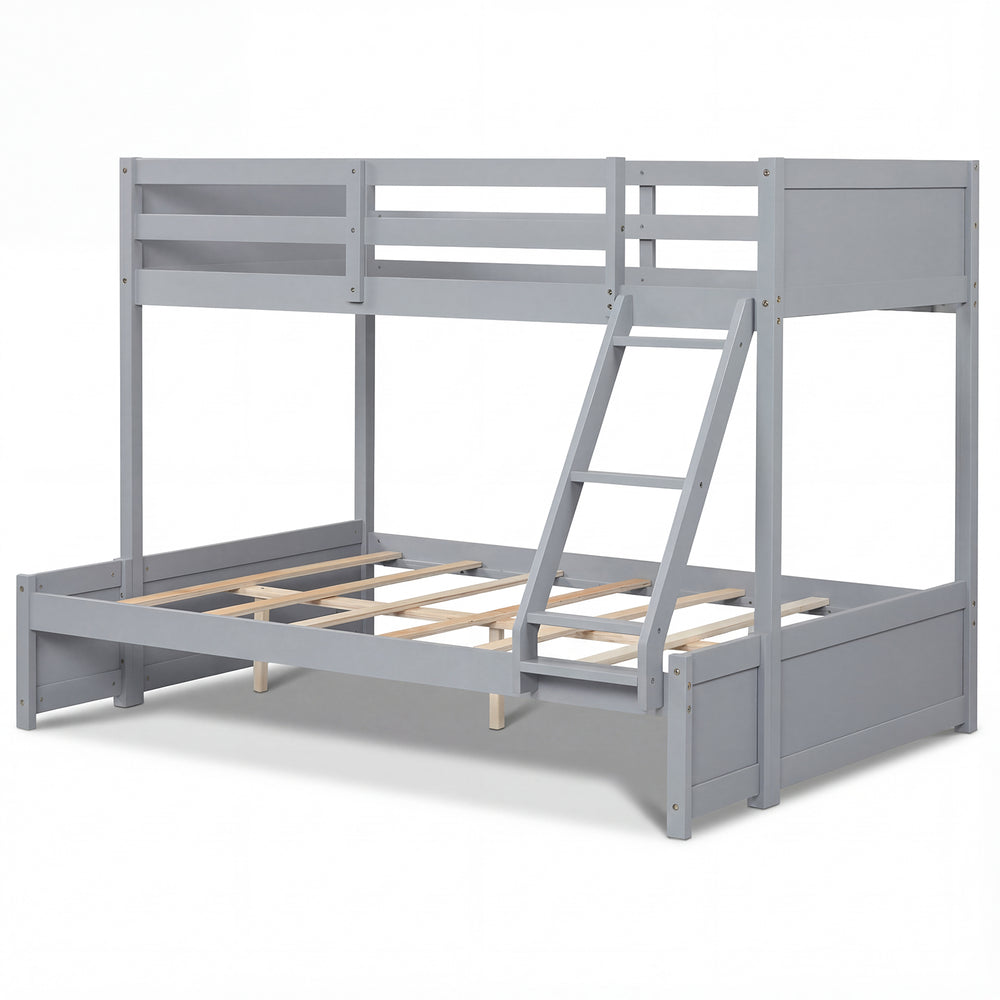 Twin Over Full Bunk Bed with 3-Step Ladder and Full-Length Guardrails-Gray - Gallery View 1 of 1