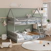 Twin Over Full House Bunk Bed with Ladder and Guardrails-Gray - Gallery View 1 of 10