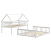 Twin over full house bunk bed in white with ladder and guardrails, ideal for kids' rooms and space-saving solutions.