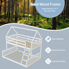 Twin over full house bunk bed in white with solid wood frame, ladder, and guardrails, ideal for kids' rooms.