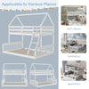 Twin over full house bunk bed in white with ladder and guardrails, ideal for kids' rooms and saving space.