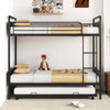 Twin over twin bunk bed with trundle in black, featuring a pull-out trundle and industrial design for space-saving.