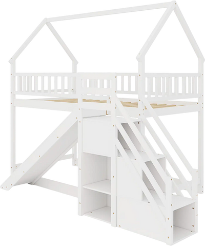 Costway Twin Over Twin Bunk Bed w/ Slide Staircase 28547963 New