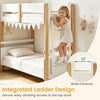 Twin over twin bunk bed with integrated ladder, solid rubber wood frame, convertible to two twin beds for versatile use.