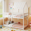 Twin Over Twin House Bunk Bed with Roof and Full-length Guardrails for Kids Teens Boys Girls-White - Gallery View 1 of 10