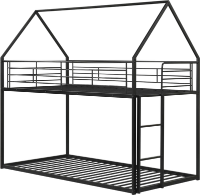 Costway Twin Over Twin Metal Bunk Bed with Roof Ladder 33305465 New