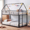Twin Over Twin Metal Bunk Bed with Roof and Ladder-Black - Gallery View 1 of 10