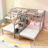 Twin Over Twin and Twin Bunk Bed with Storage Staircase and Guardrail for 3 Kids Teens-Gray - Gallery View 1 of 10