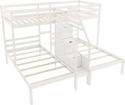 Costway Twin Over 2 Twin Bunk Bed with Storage Staircase Guardrail 67815924 New