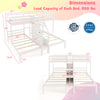 Dimensions of the Twin Over Twin Bunk Bed with storage staircase, featuring a solid wood structure and guardrails for.