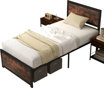 Costway Twin Metal Bed Frame High Headboard Mute Bars 92865317 New