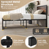 Twin size metal bed frame with high headboard, 9 support points, anti-slip foot pads, and mute bars for noise reduction.