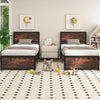 Twin size bed frame with high headboard and industrial design, featuring metal structure and mute bars for noise.