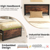 Twin size metal bed frame with high headboard and industrial boards, featuring embedded design and mute bars for.