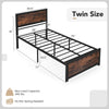 Twin size metal bed frame with high headboard, industrial boards, and mute bars for noise reduction, no box spring.