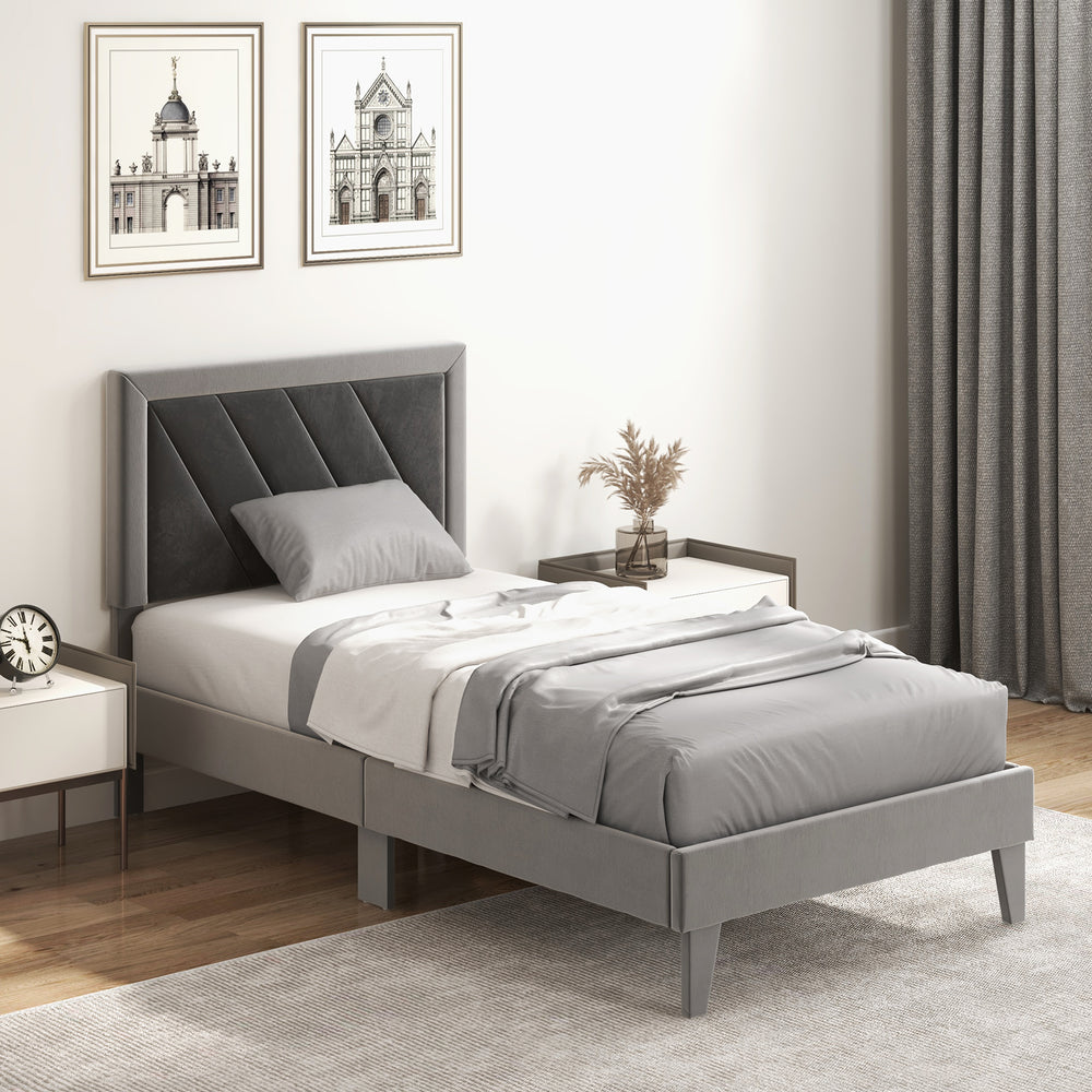 Twin/Full/Queen Platform Bed with High Headboard and Wooden Slats-Twin Size - Gallery View 1 of 10