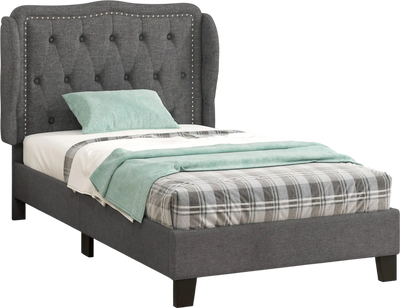 Costway Twin Bed Frame Button Tufted Wingback Headboard Storage Gray 42583197 New