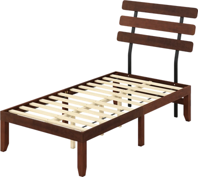 Costway Solid Wood Platform Bed Frame Retro Headboard 15.5