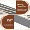 Twin size bed frame in gray with enclosed base, 8 plywood slats, and 2 storage drawers for organized bedroom space.