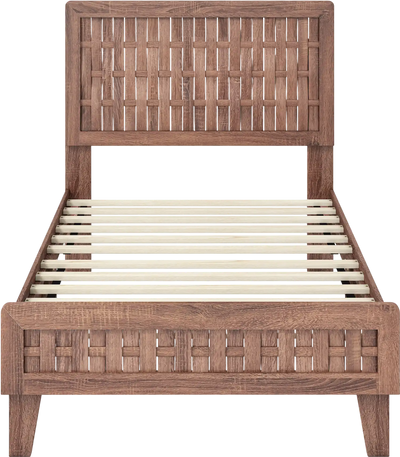 Costway Mid Century Woven Accent Bed Frame Twin/Full 24016580 New