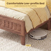 Twin size bed frame with woven accent headboard, featuring a low-profile design for easy floor cleaning access.