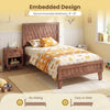 Twin size bed frame with woven accent headboard, robust wooden construction, and embedded design for no-sliding.