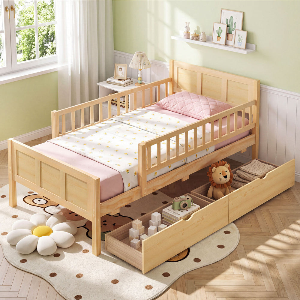 Twin Size Bed Frame with Storage Drawers Natural - Gallery View 1 of 10