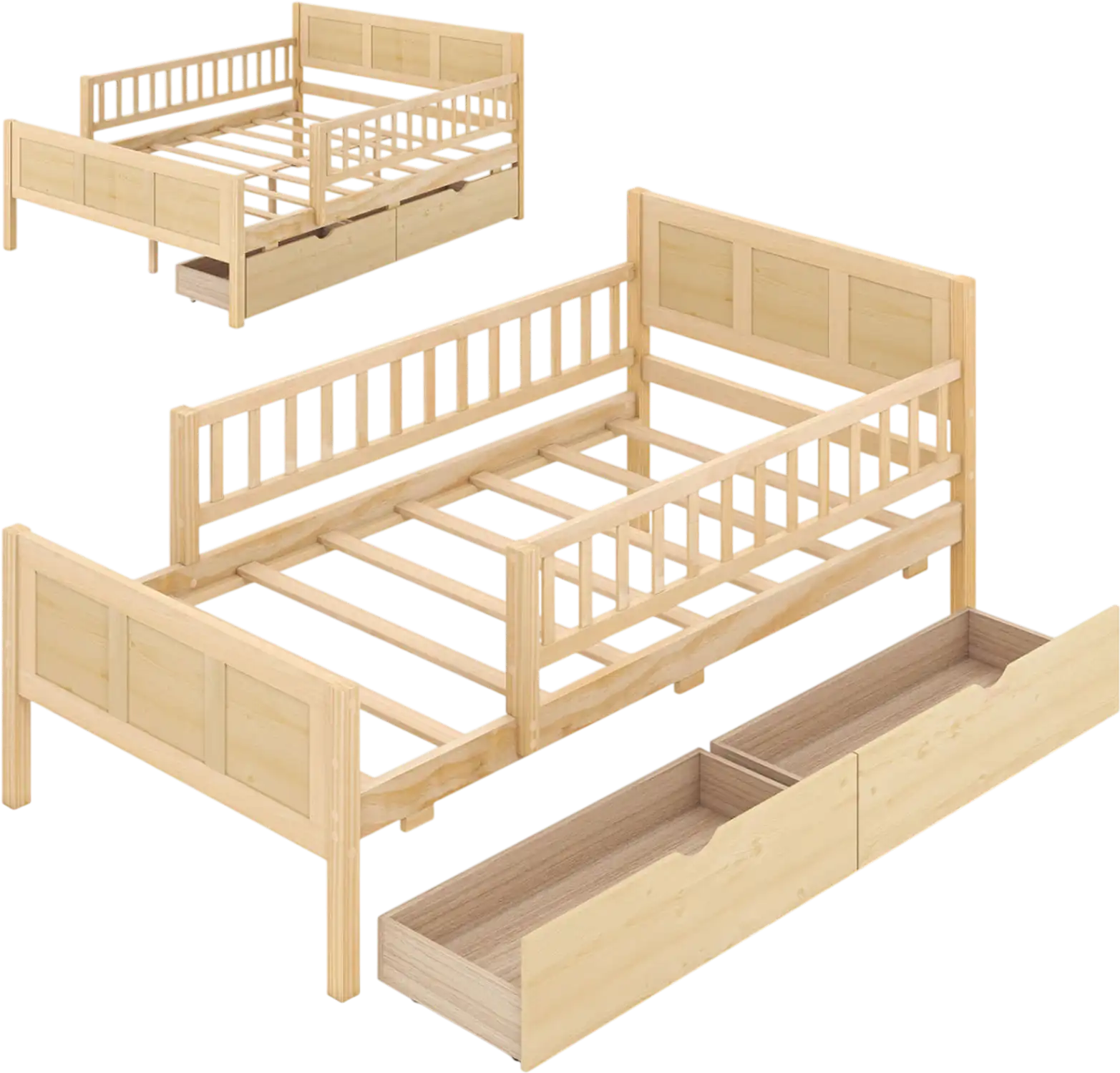 Costway Twin/Full Bed Frame with Storage Drawers Natural 57592339 New