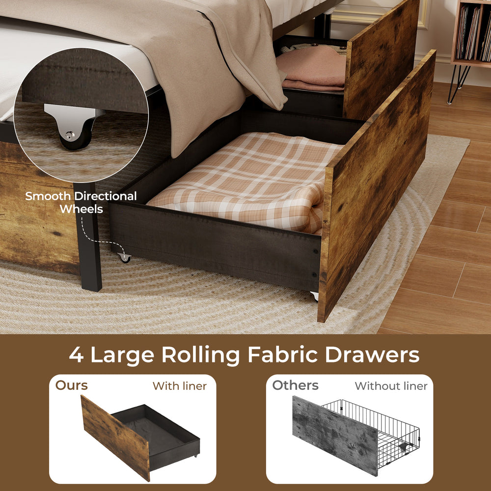 Large rolling fabric drawer with smooth wheels from the twin size bed frame, offering additional storage and.