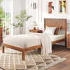 Twin size bed frame with headboard, wooden slats, and rustic charm, perfect for comfortable bedroom setups.