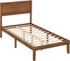 Twin size bed frame with headboard, wooden slats support, and rustic wood grain accents for stylish bedroom.