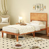Twin size bed frame with headboard, rustic wood grain finish, and under-bed storage space for easy cleaning.