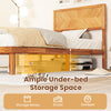 Twin size bed frame with headboard and ample under-bed storage space for boxes, shoes, and a sweeper.