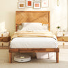 Twin size bed frame with headboard, rustic wood grain finish, and under-bed storage for easy cleaning.