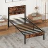 Twin size bed frame showcasing a high headboard and sleek metal slats, designed for stability and modern bedroom.
