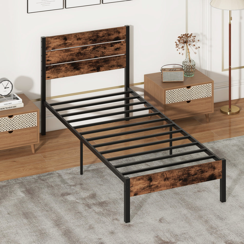 Full/King/Queen/Twin Size Bed Frame with High Headboard and Mute Bar-Twin Size - Gallery View 1 of 10