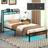 Twin size bed frame featuring adjustable LED light strip, sturdy metal slats, and generous under-bed storage for.