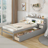 Twin Size Bed Frame with LED Light and Bookcase Headboard-Gray - Gallery View 1 of 10