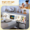 Twin size bed frame in gray with LED light, bookcase headboard, and storage drawers for organized bedtime essentials.