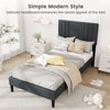 Twin size bed frame with tufted headboard, faux linen fabric, and wooden slats for a modern bedroom setup.