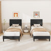 Twin size bed frame with vertical channel tufted headboard in faux linen, featuring wooden slats and a modern design.