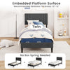 Twin size bed frame with vertical channel tufted headboard, faux linen fabric, and wooden slats for easy setup.