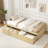 Twin size captain bed in natural pine wood with two pull-out drawers for storage, ideal for optimizing living space.