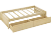 Twin size captain bed frame in natural pine wood with two pull-out drawers for convenient storage and slats support.
