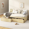 Twin size captain bed in natural wood with two pull-out drawers, ideal for maximizing space and storage in any room.