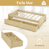 Twin size captain bed in natural wood with 2 pull-out drawers for storage and slats support, ideal for optimizing space.