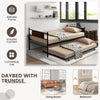 Twin size daybed frame with pullout trundle, medium carbon steel construction, ideal for living room or bedroom use.