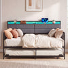 Twin Size Daybed with Trundle and Metal Bed Frame with Headboard-Rustic Brown - Gallery View 1 of 12
